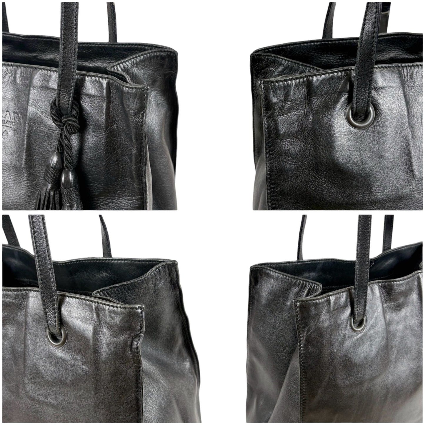 Prada Tote with Tassel Charm Shoulder Fringe Black Nappa Leather — view 7