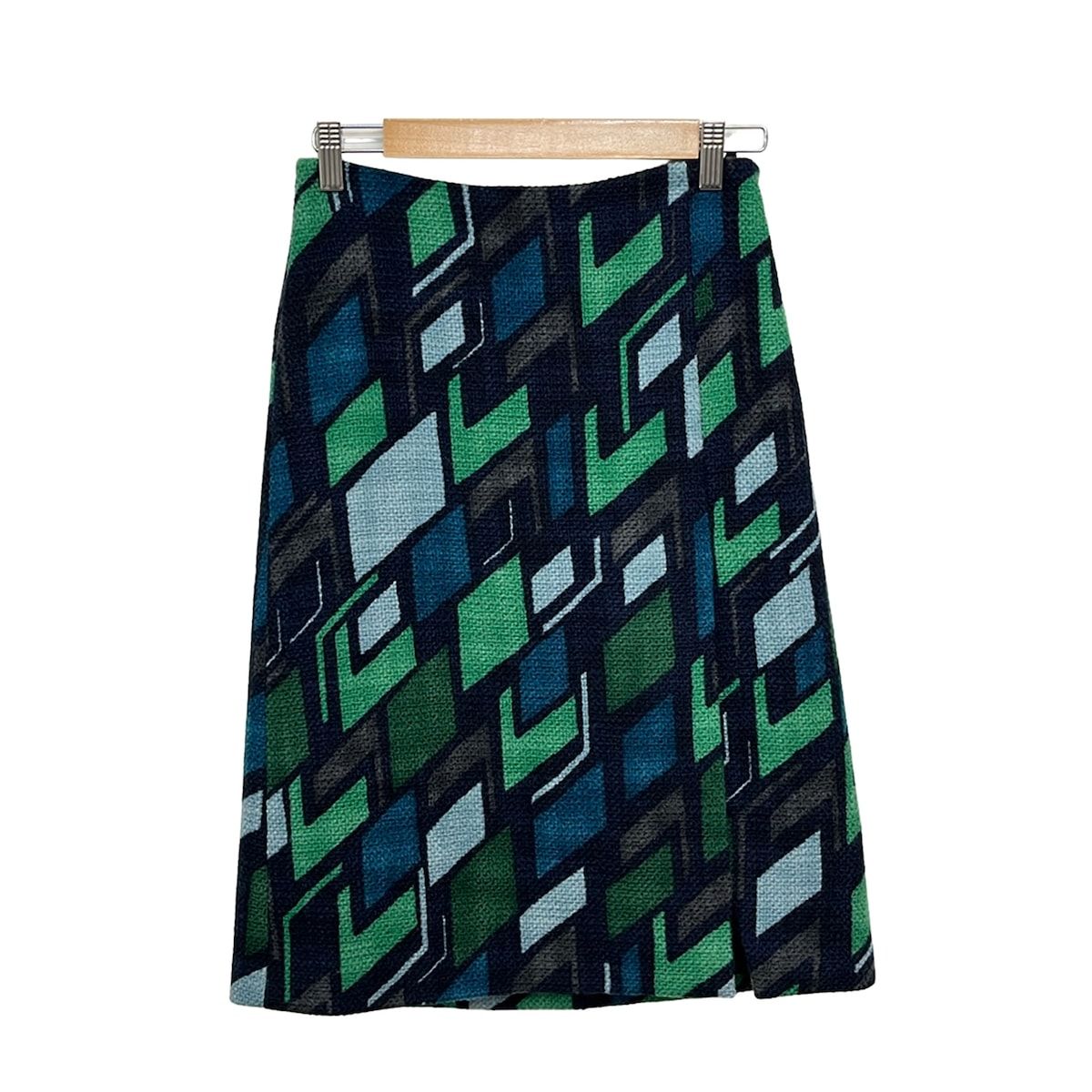 Loro Piana Long Skirt 36 S Dark Navy Green Multi Geometric