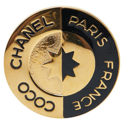 Chanel Logo Brooch Gold Black Plated