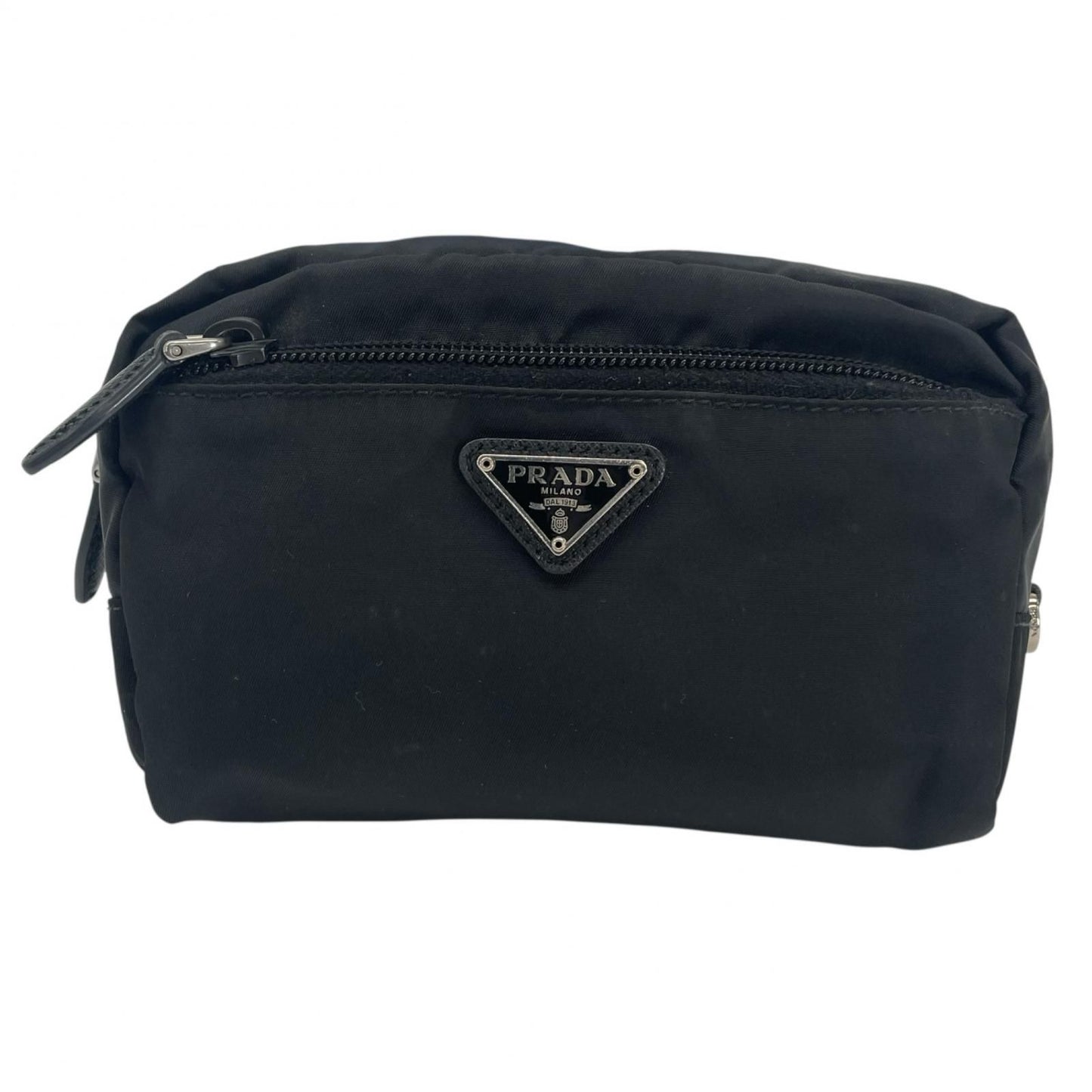 Prada Triangle Logo Saffiano Pouch Black