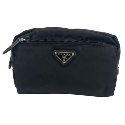 Prada Triangle Logo Saffiano Pouch Black