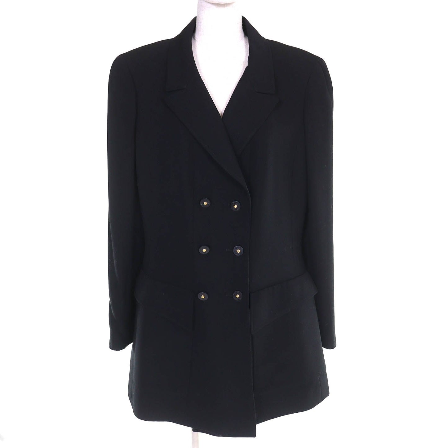 Chanel Vintage Wool Lining CC Logo All Over Pattern Button Double Breasted