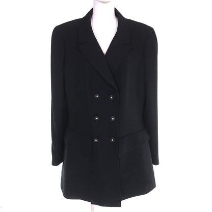 Chanel Vintage Wool Lining CC Logo All Over Pattern Button Double Breasted