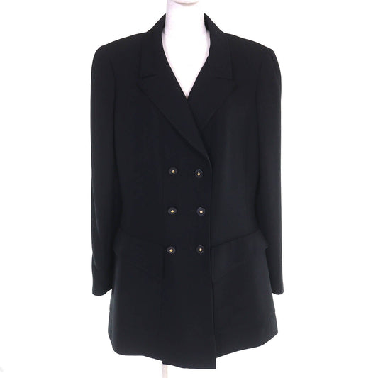 Chanel Vintage Wool Lining CC Logo All Over Pattern Button Double Breasted