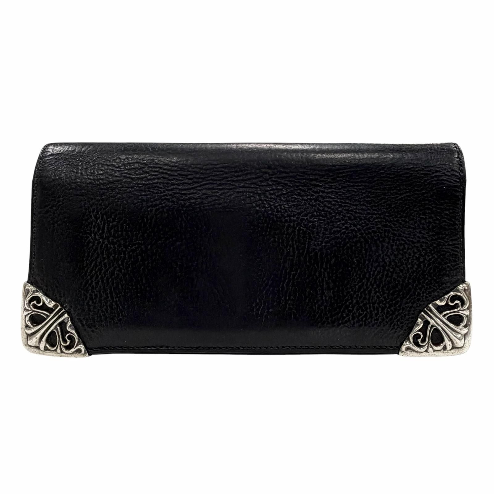 Chrome Hearts Leather 925 Single Fold Scroll Label Wallet Bifold Black