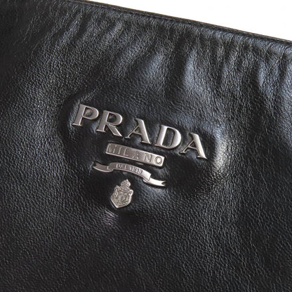 Prada Logo Side Zip Leather Long Boots Chunky Heels Black — view 9
