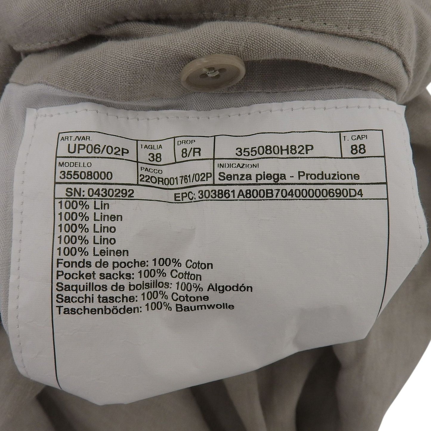 Hermes Linen 100% Button Fly Fabric Easy Pants Relaxed Gray 38 — view 8