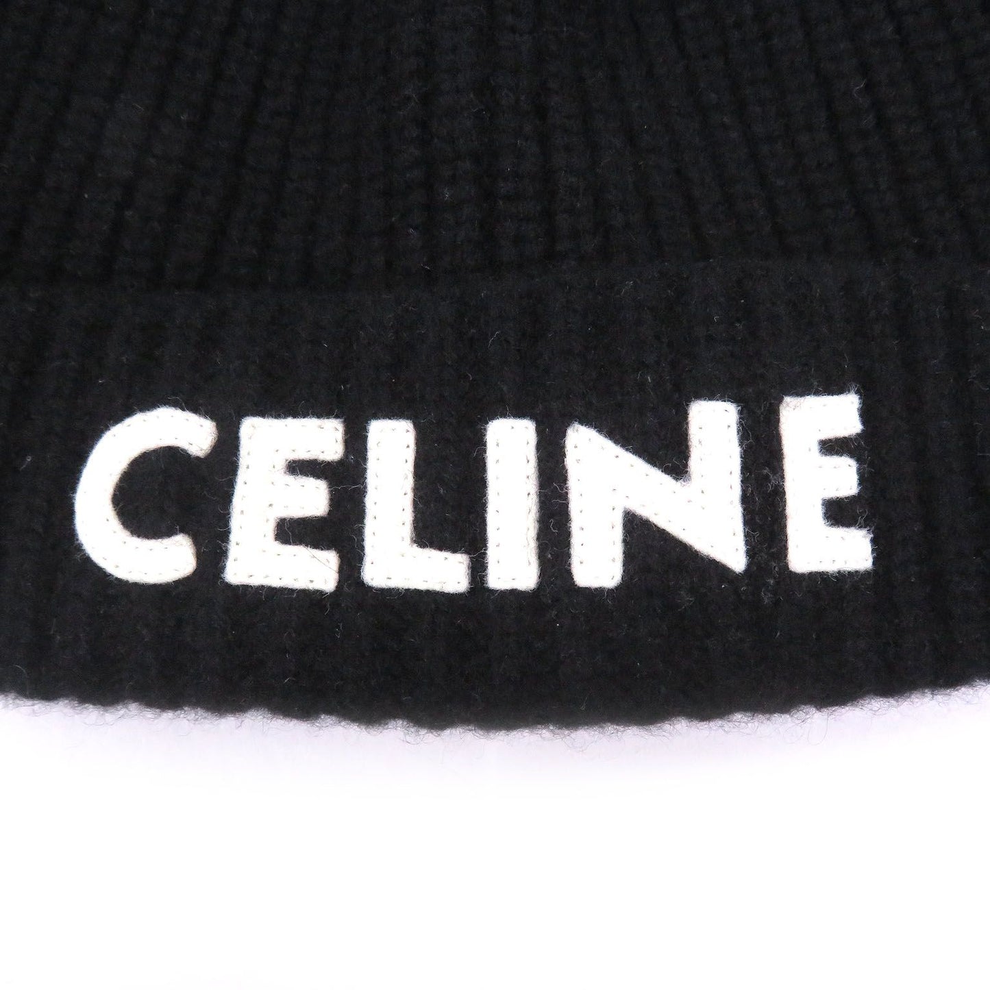 Celine Cashmere Logo Knit Cap Beanie Black White Hat — view 5