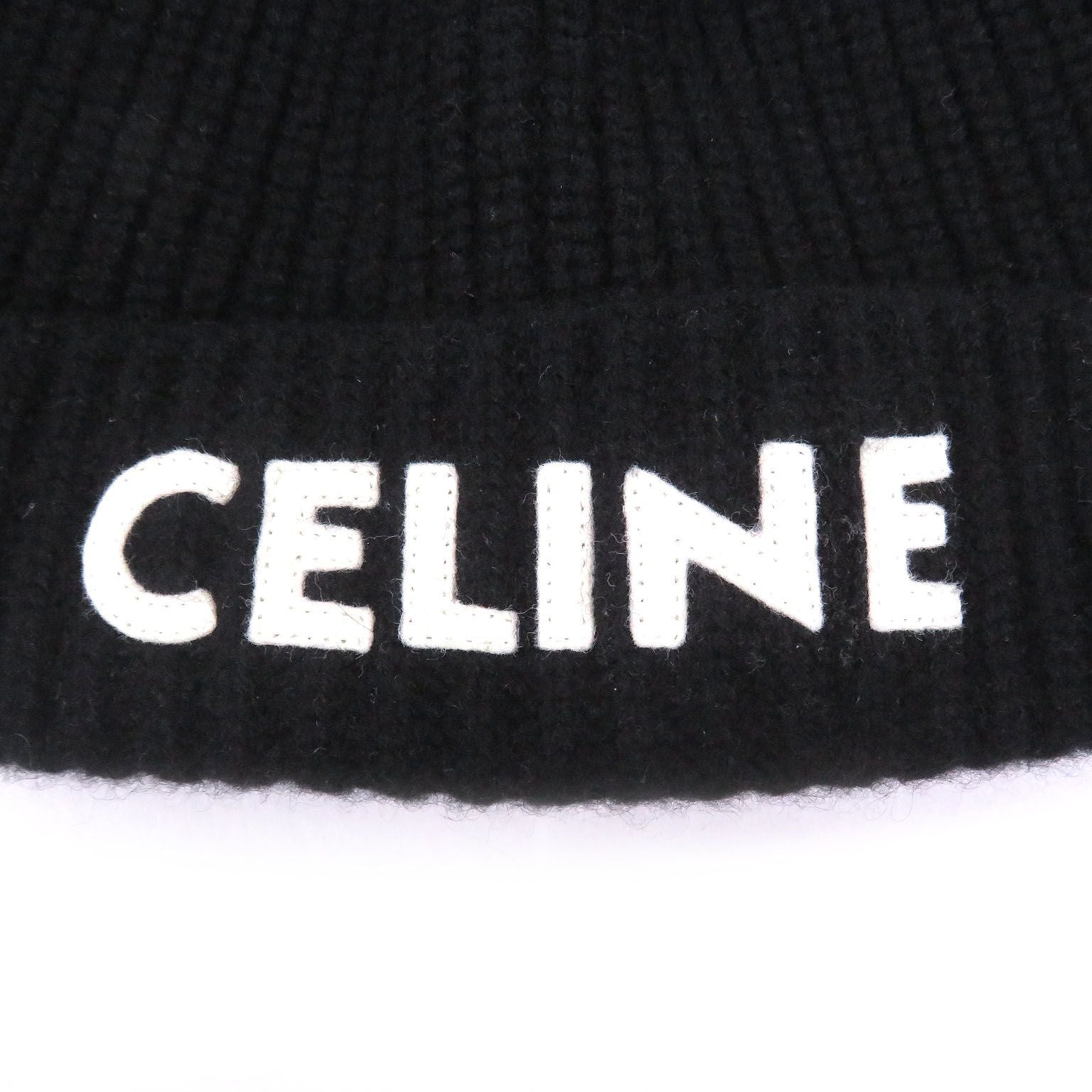 Celine Cashmere Logo Knit Cap Beanie Black White Hat — view 5
