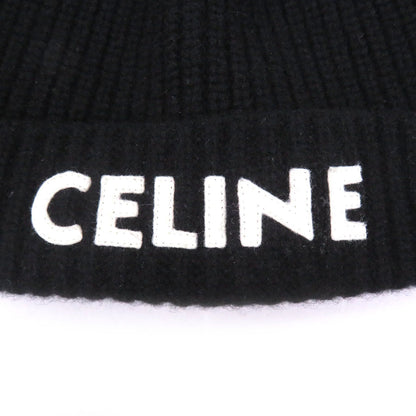 Celine Cashmere Logo Knit Cap Beanie Black White Hat — view 5