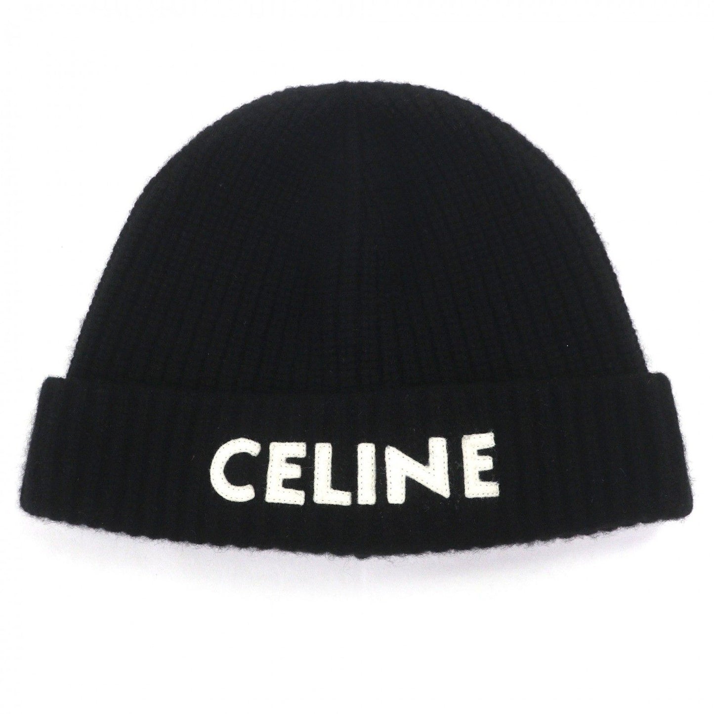 Celine Cashmere Logo Knit Cap Beanie Black White Hat — view 4