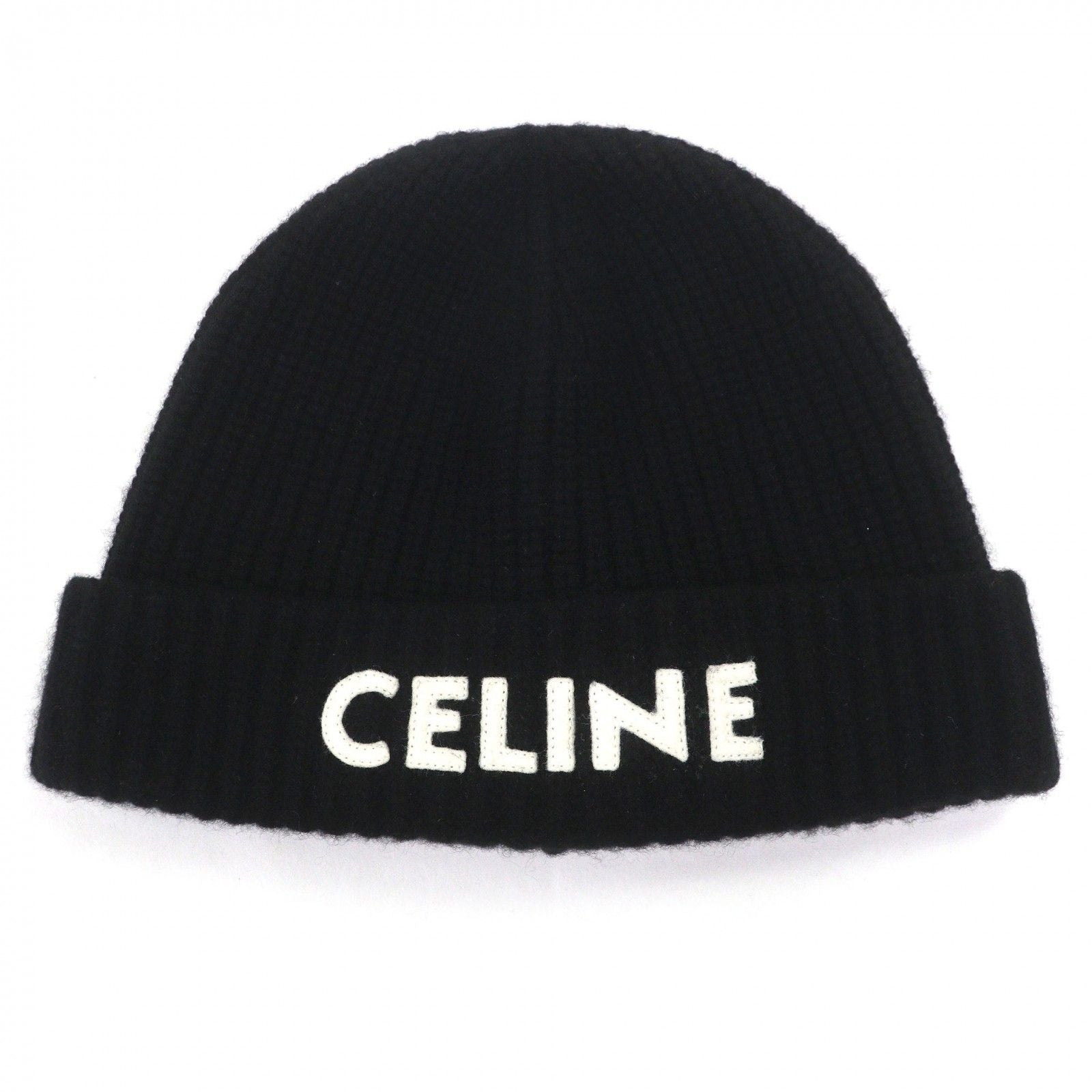 Celine Cashmere Logo Knit Cap Beanie Black White Hat — view 4