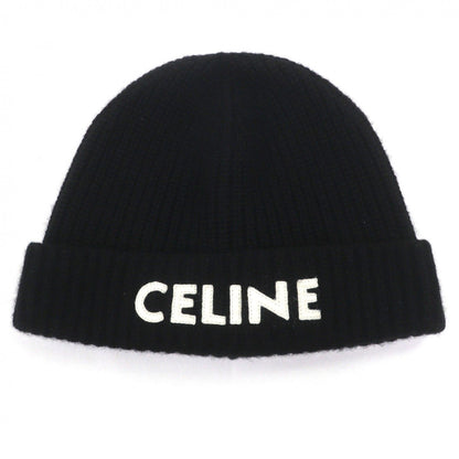 Celine Cashmere Logo Knit Cap Beanie Black White Hat — view 4