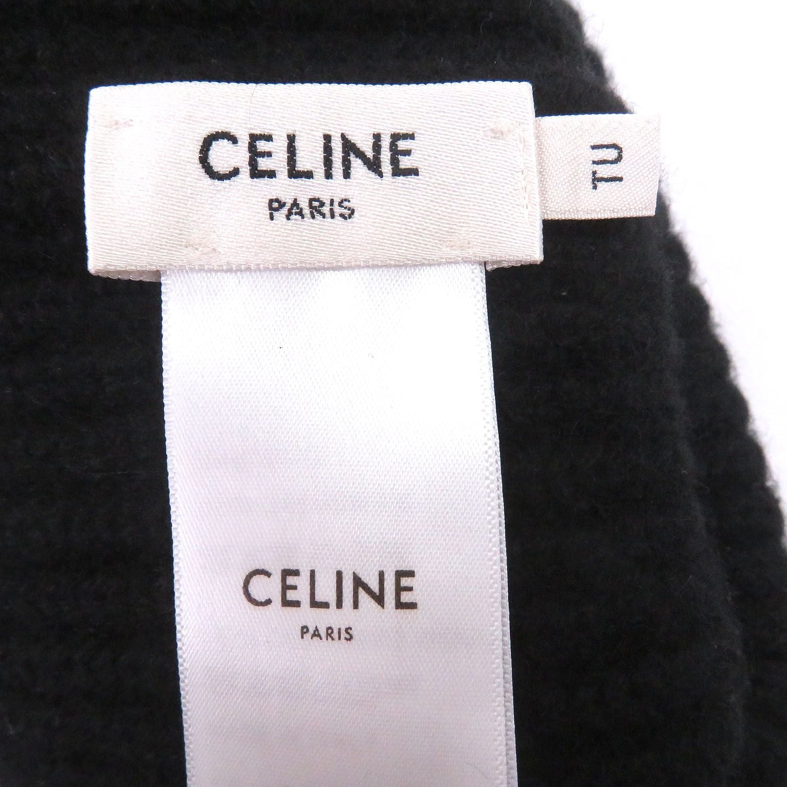 Celine Cashmere Logo Knit Cap Beanie Black White Hat — view 6