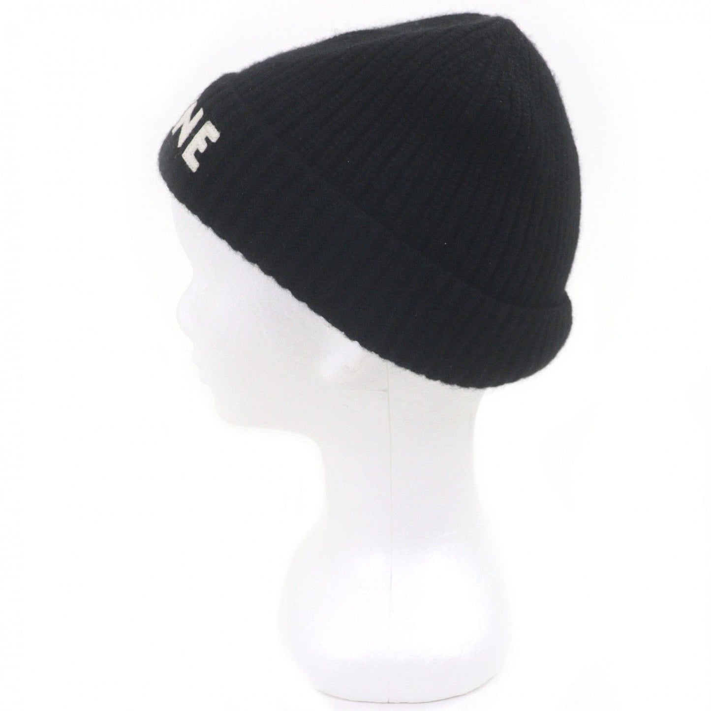 Celine Cashmere Logo Knit Cap Beanie Black White Hat — view 2