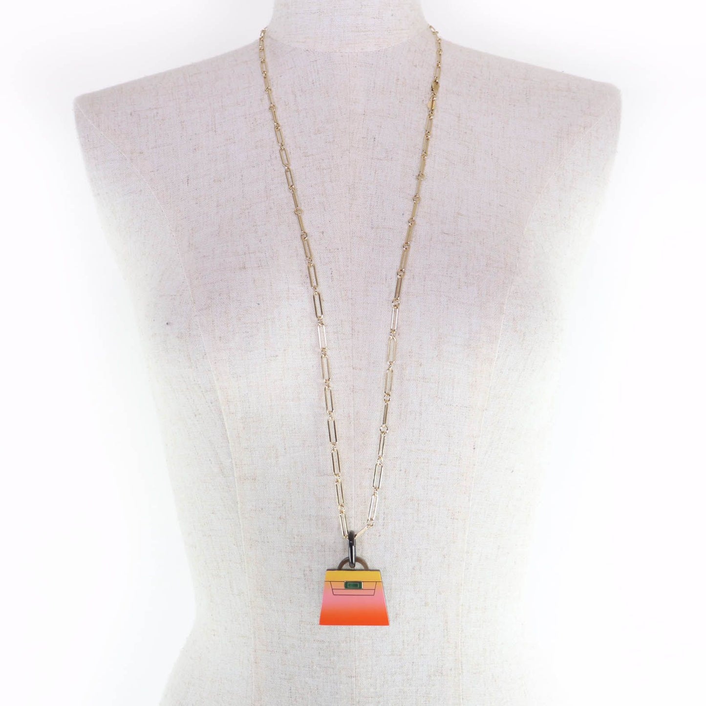 Hermes Marokinier GM Fusion Kelly Buffalo Horn Necklace Gold Orange — view 4