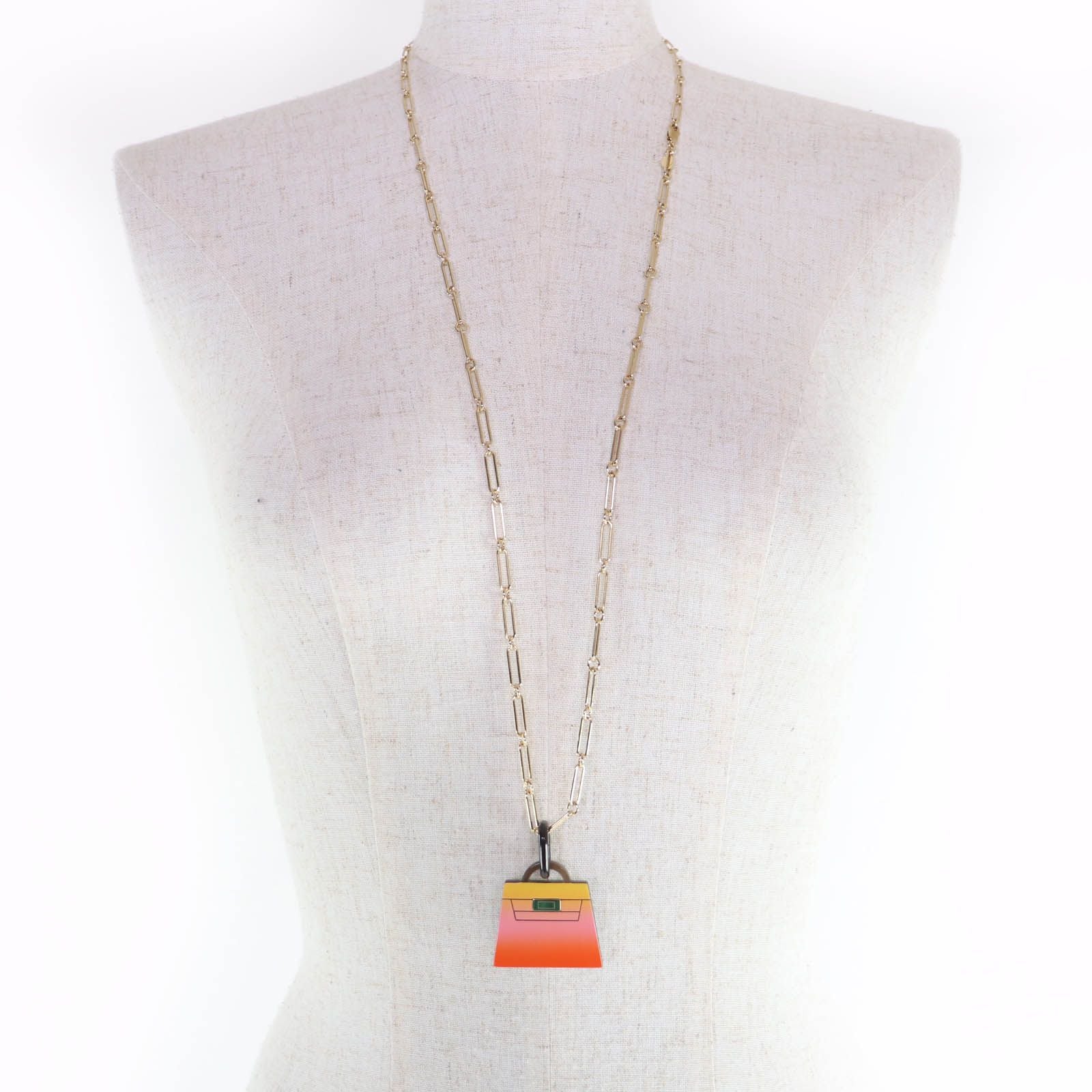 Hermes Marokinier GM Fusion Kelly Buffalo Horn Necklace Gold Orange — view 4