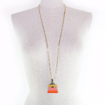 Hermes Marokinier GM Fusion Kelly Buffalo Horn Necklace Gold Orange — view 4