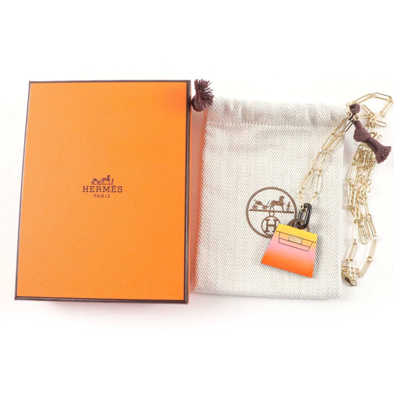 Hermes Marokinier GM Fusion Kelly Buffalo Horn Necklace Gold Orange — view 2