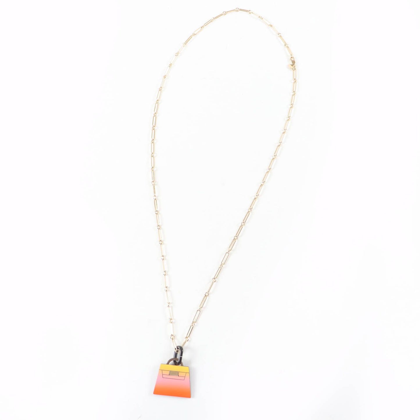 Hermes Marokinier GM Fusion Kelly Buffalo Horn Necklace Gold Orange — view 3