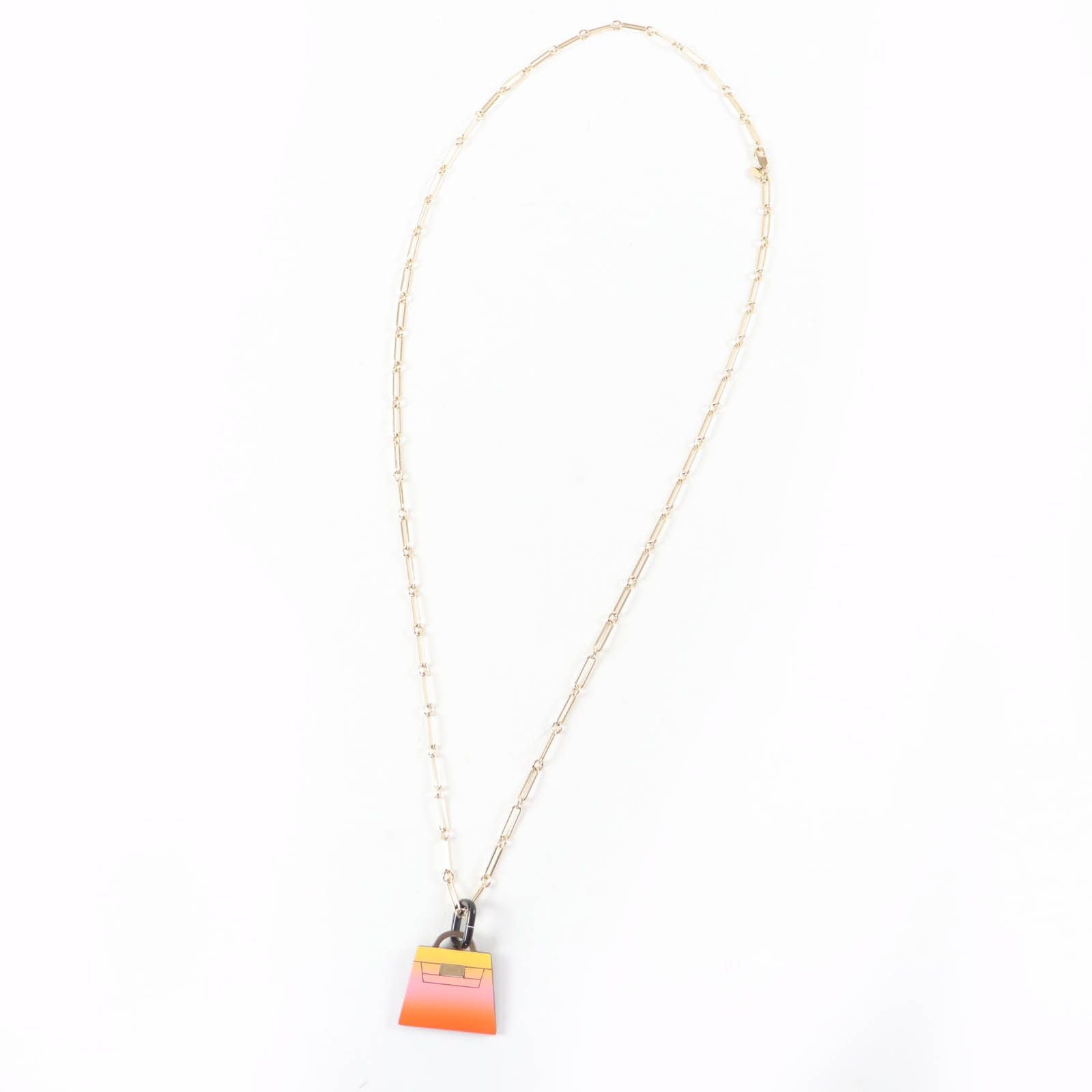 Hermes Marokinier GM Fusion Kelly Buffalo Horn Necklace Gold Orange — view 3