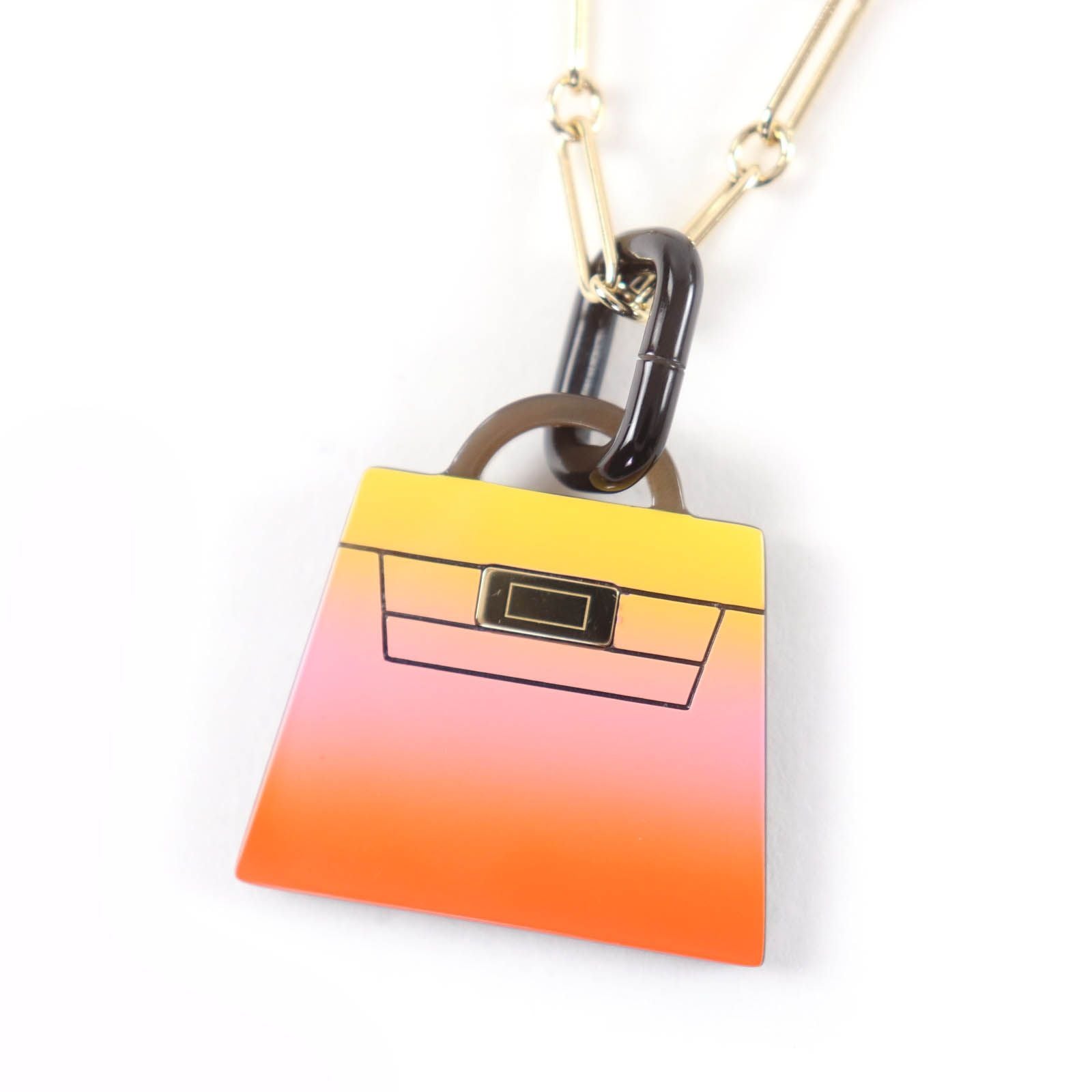 Hermes Marokinier GM Fusion Kelly Buffalo Horn Necklace Gold Orange