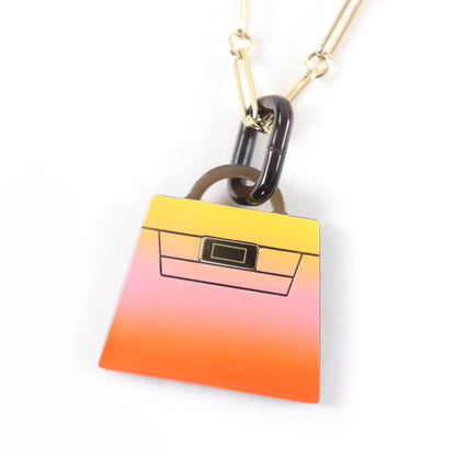 Hermes Marokinier GM Fusion Kelly Buffalo Horn Necklace Gold Orange