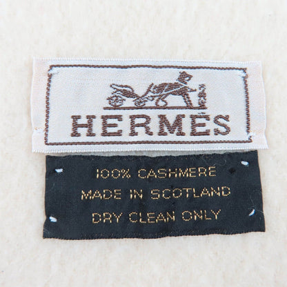 Hermes Recto Verso Cashmere Logo Embroidery with Fringe Scarf Ivory — view 6