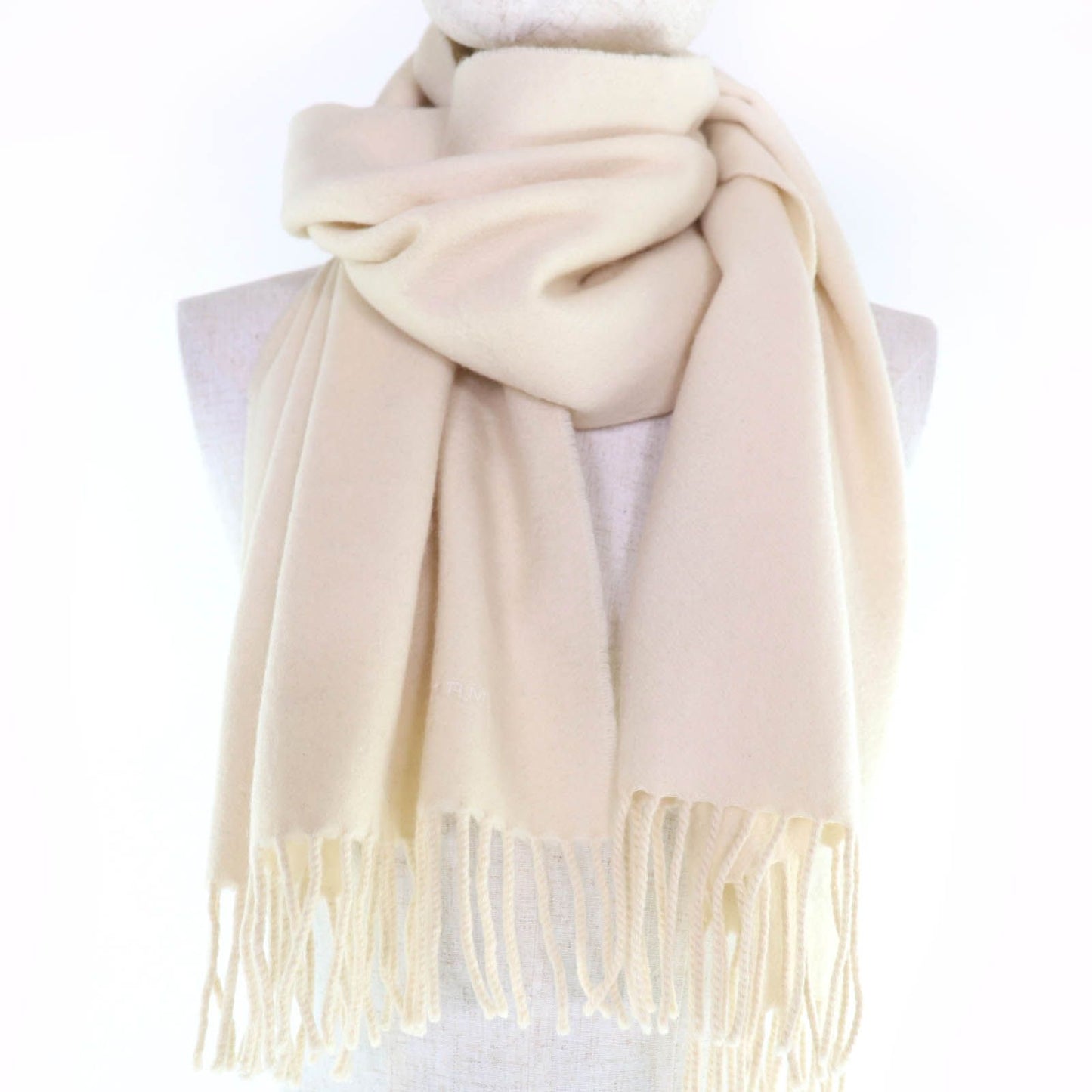 Hermes Recto Verso Cashmere Logo Embroidery with Fringe Scarf Ivory — view 3