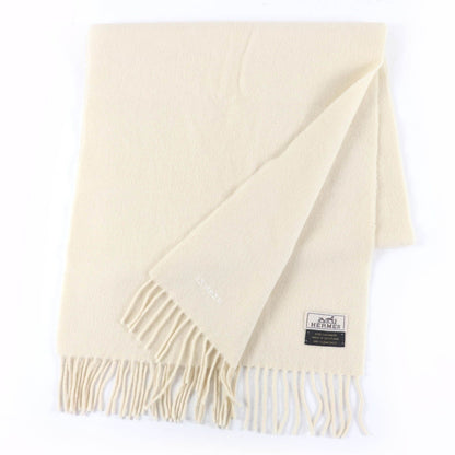 Hermes Recto Verso Cashmere Logo Embroidery with Fringe Scarf Ivory — view 2