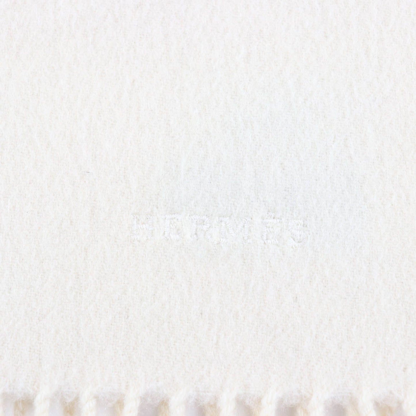 Hermes Recto Verso Cashmere Logo Embroidery with Fringe Scarf Ivory — view 4