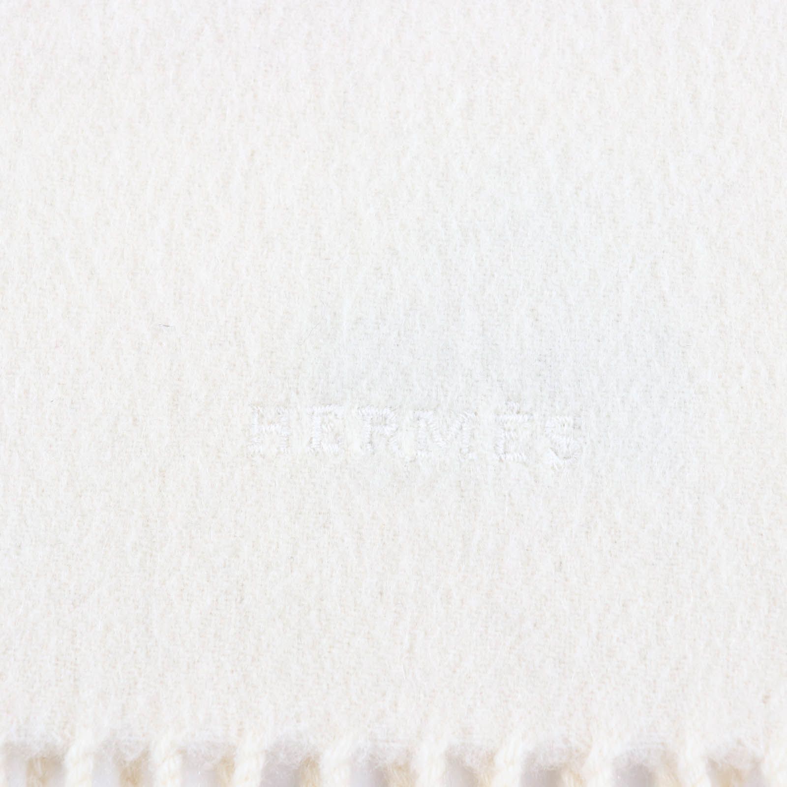 Hermes Recto Verso Cashmere Logo Embroidery with Fringe Scarf Ivory — view 4