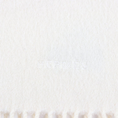 Hermes Recto Verso Cashmere Logo Embroidery with Fringe Scarf Ivory — view 4