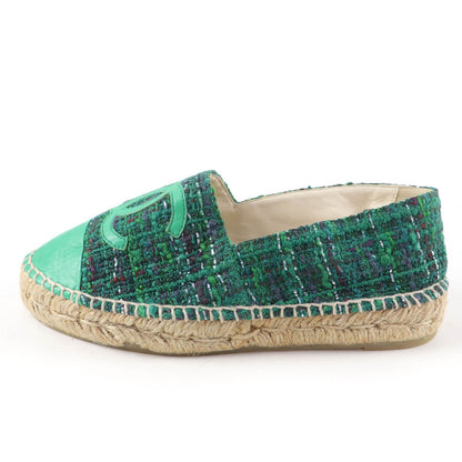 Chanel CC Logo Fabric Espadrilles Tweed Shoes Green — view 5