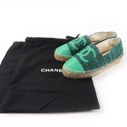 Chanel CC Logo Fabric Espadrilles Tweed Shoes Green — view 2