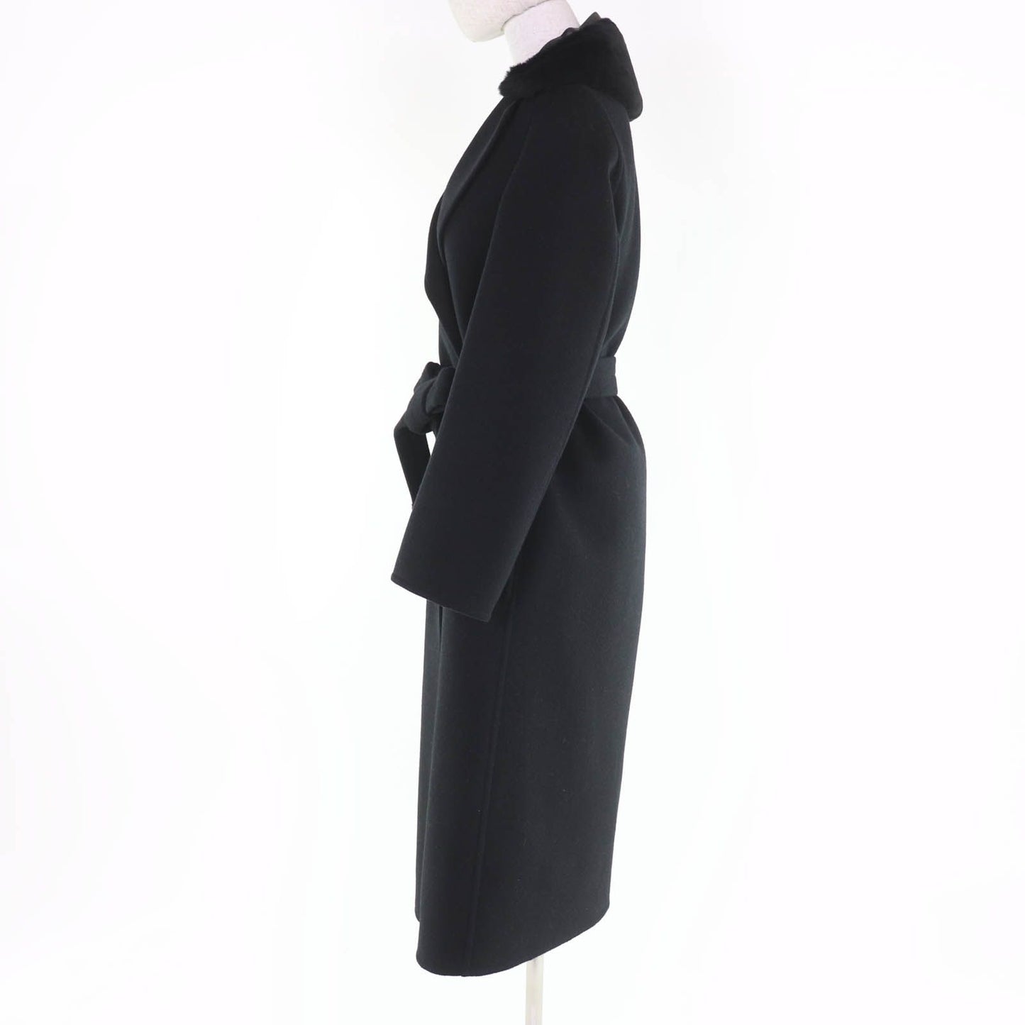 Louis Vuitton Wool Silk Blend Collar Lamb Monogram Belt Wrap Coat Black 32 — view 2