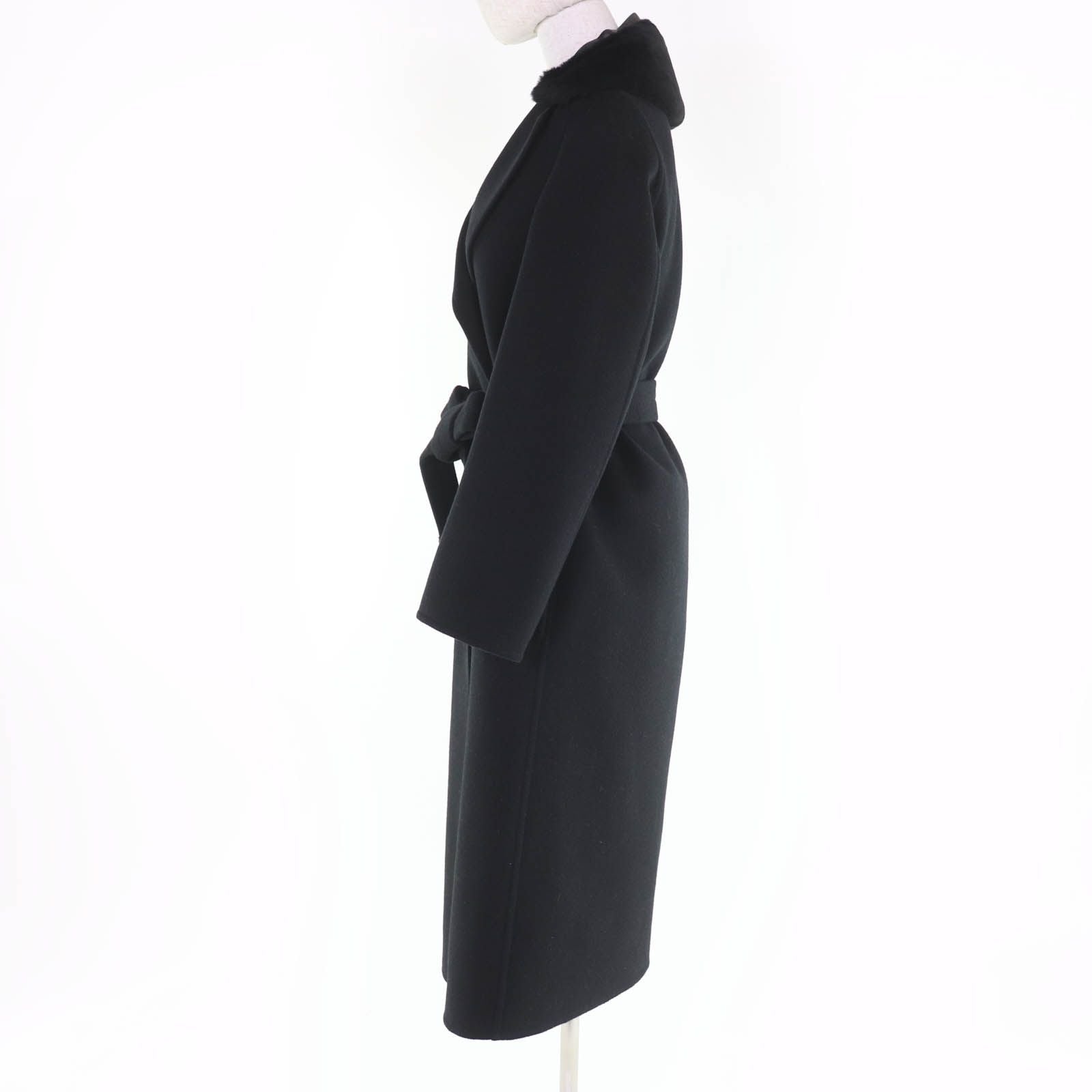 Louis Vuitton Wool Silk Blend Collar Lamb Monogram Belt Wrap Coat Black 32 — view 2