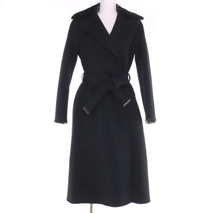 Louis Vuitton Wool Silk Blend Collar Lamb Monogram Belt Wrap Coat Black 32