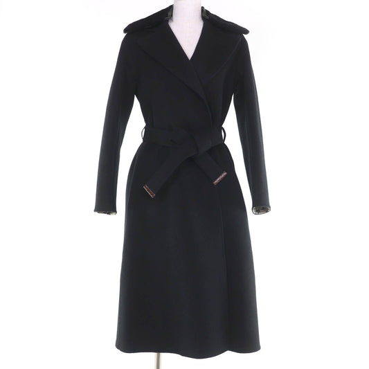 Louis Vuitton Wool Silk Blend Collar Lamb Monogram Belt Wrap Coat Black 32