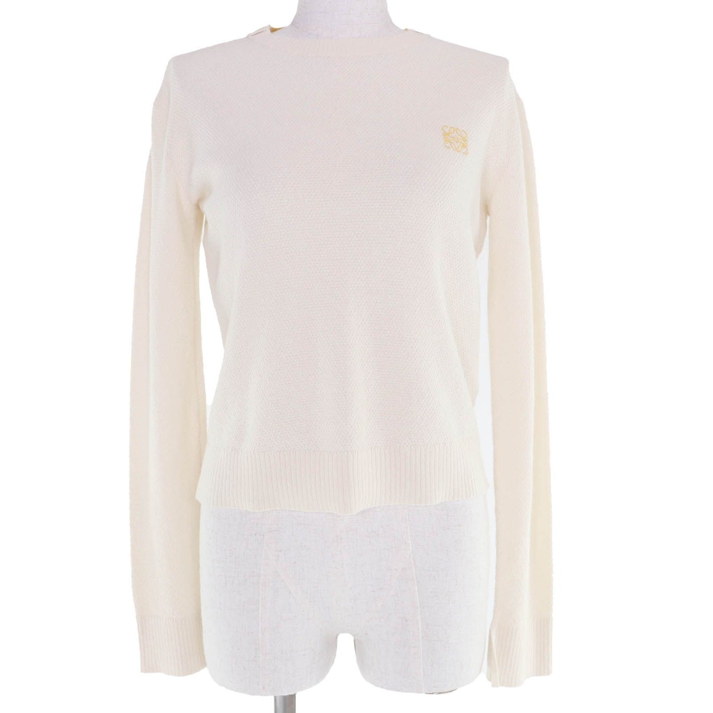 Loewe Wool Cotton Anagram Embroidery Long Sleeve Knit Top Ivory XS Sweater