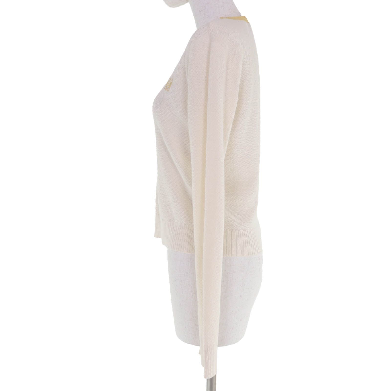 Loewe Wool Cotton Anagram Embroidery Long Sleeve Knit Top Ivory XS Sweater — view 2