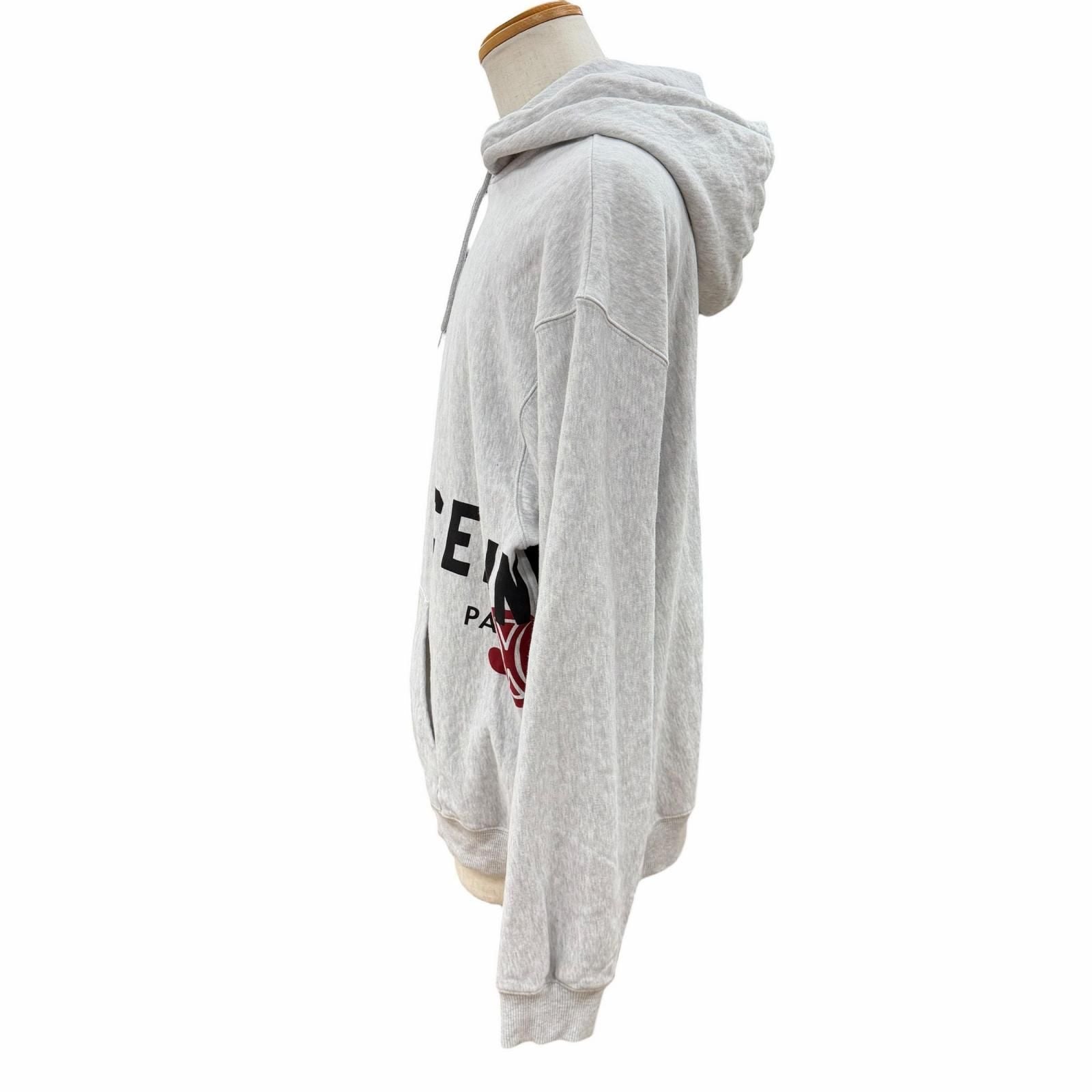 Celine Logo Print Cotton Fleece Pullover Hoodie Light Gray — view 3