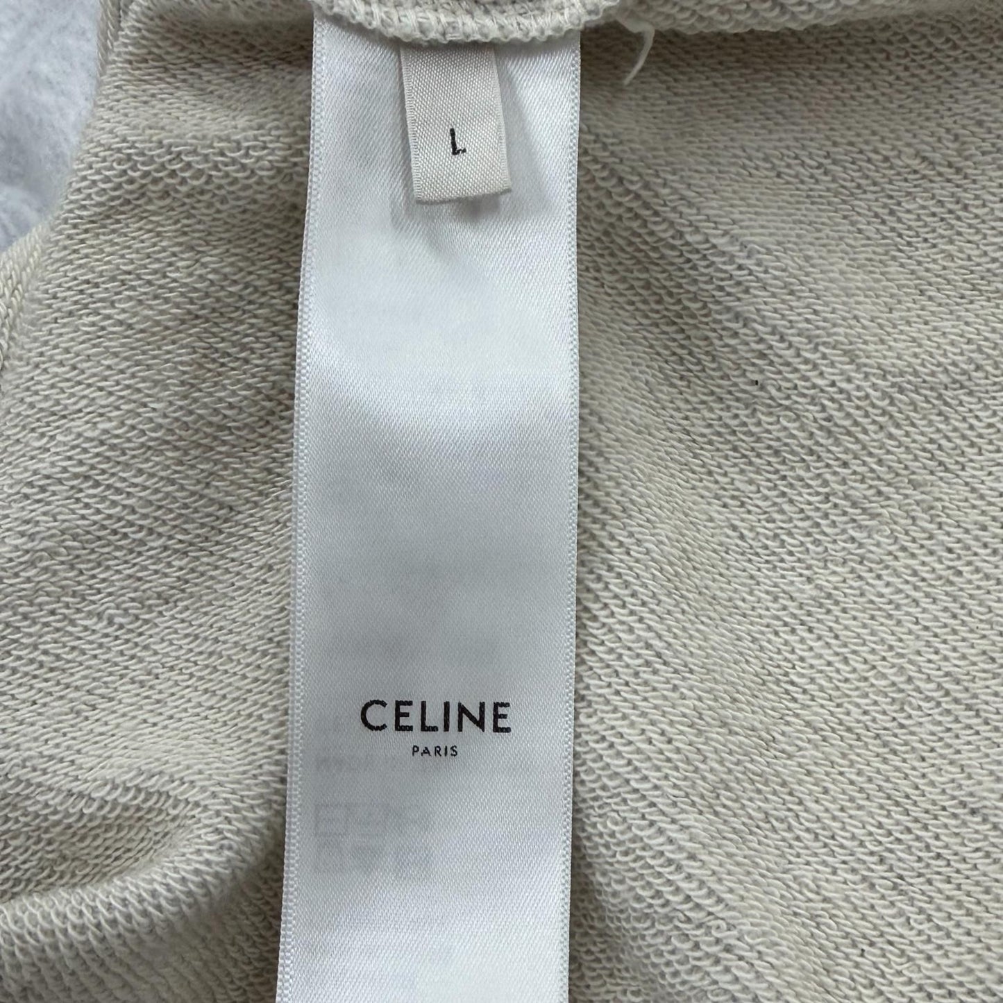 Celine Logo Print Cotton Fleece Pullover Hoodie Light Gray — view 7