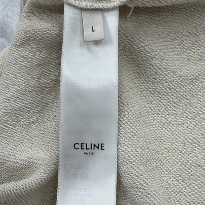 Celine Logo Print Cotton Fleece Pullover Hoodie Light Gray — view 7