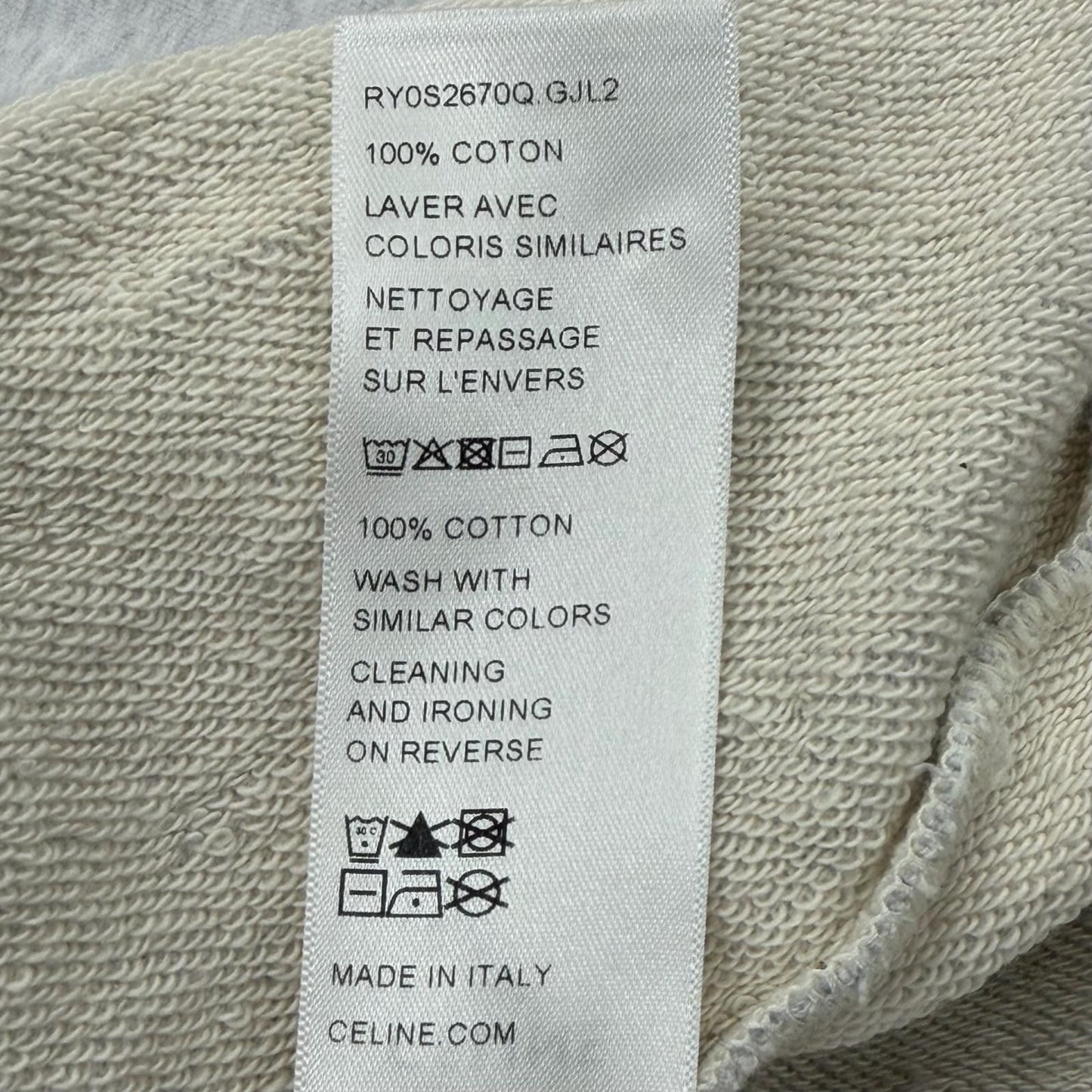 Celine Logo Print Cotton Fleece Pullover Hoodie Light Gray — view 8