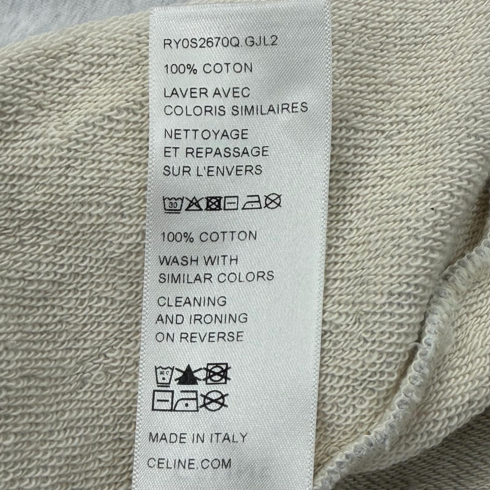 Celine Logo Print Cotton Fleece Pullover Hoodie Light Gray — view 8