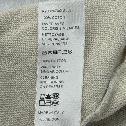Celine Logo Print Cotton Fleece Pullover Hoodie Light Gray — view 8