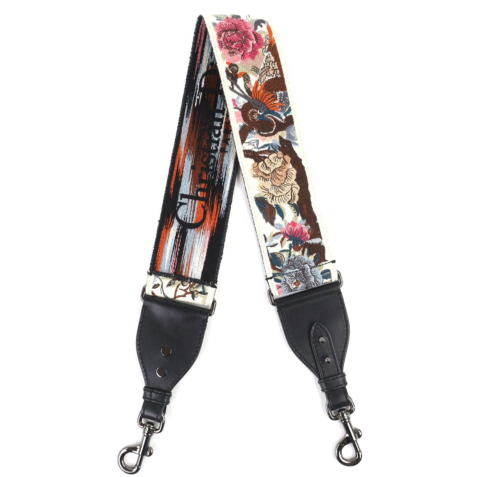 Dior Canvas Leather Floral Embroidery Logo Shoulder Strap Beige Black Multicolor