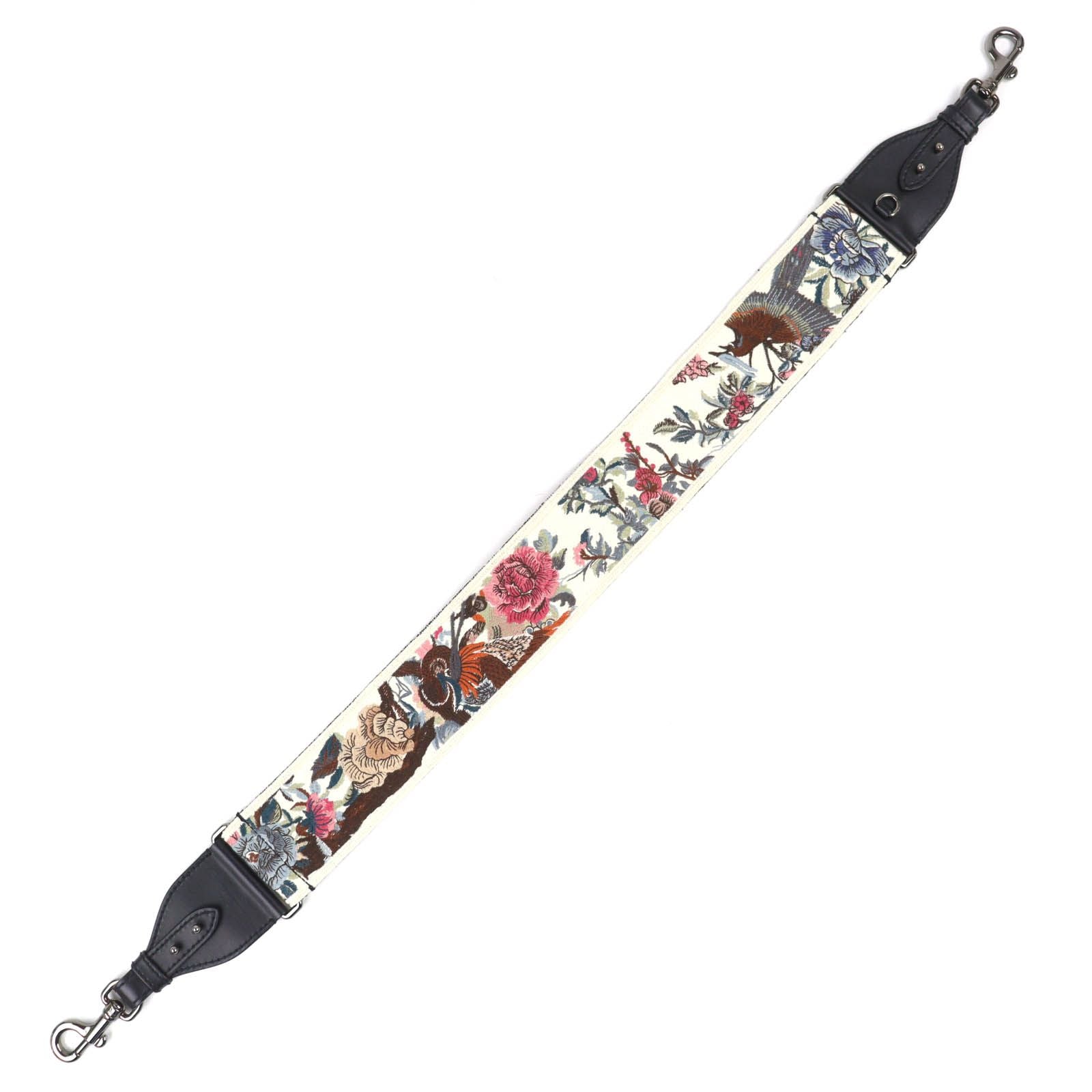 Dior Canvas Leather Floral Embroidery Logo Shoulder Strap Beige Black Multicolor — view 2