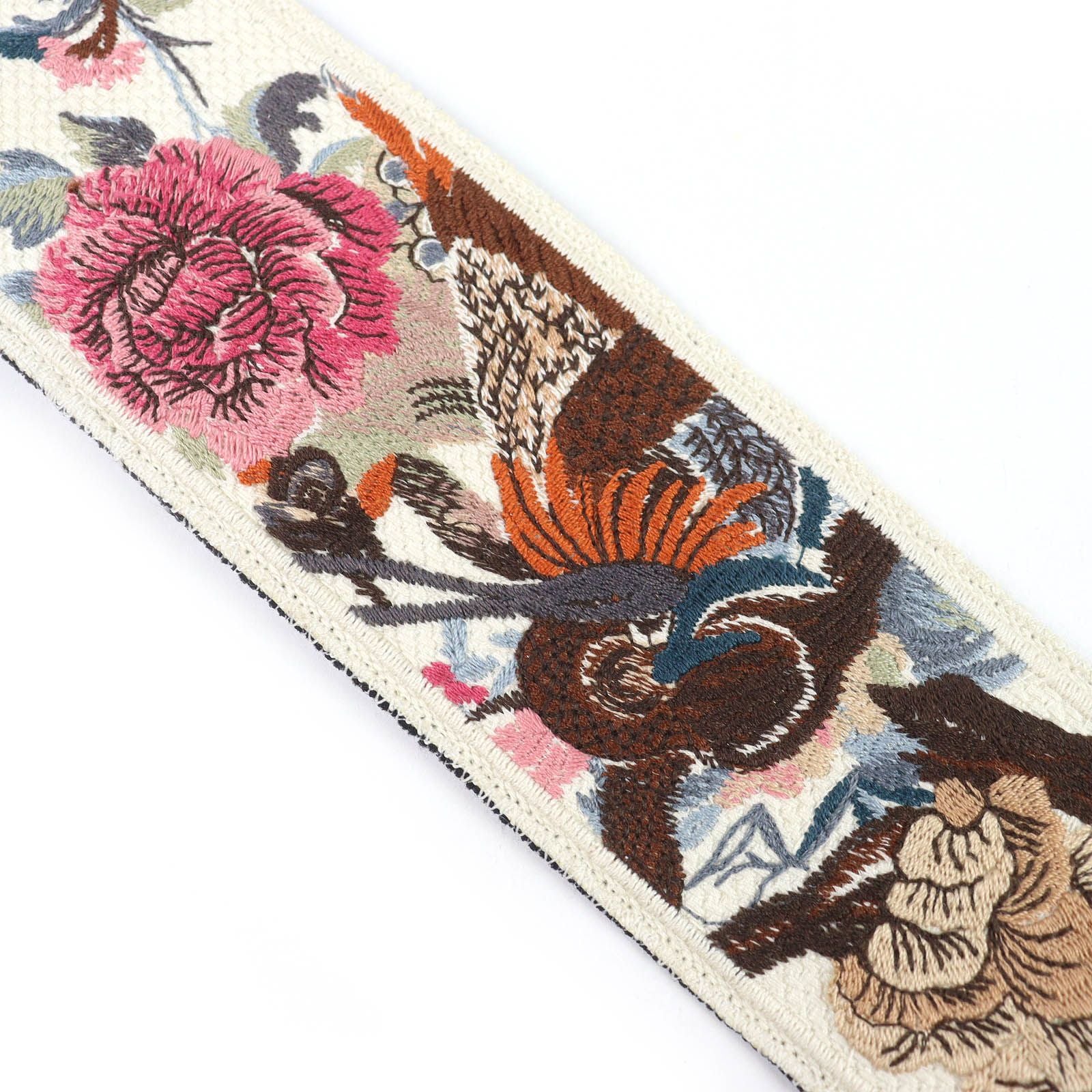 Dior Canvas Leather Floral Embroidery Logo Shoulder Strap Beige Black Multicolor — view 4